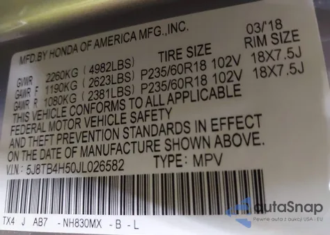 2018 Acura Rdx Technology Acurawatch Plus Packages/Technology Package из США, поврежденный, VIN 5J8TB4H50JL026582